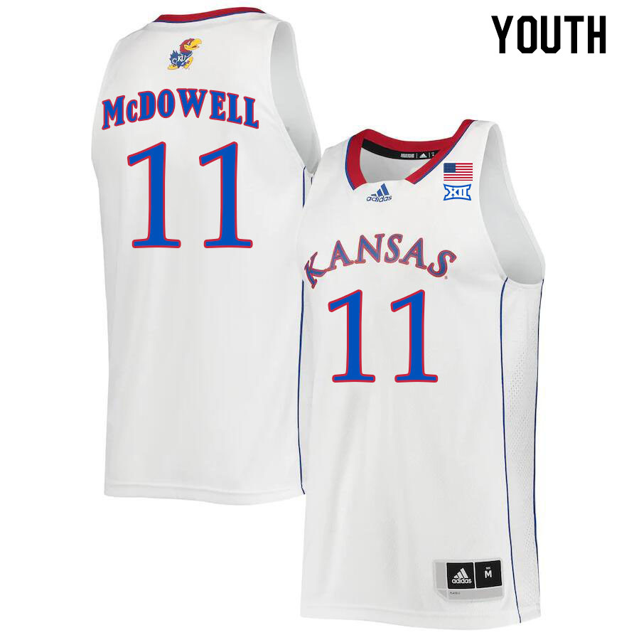 Youth #11 Jamari McDowell Kansas Jayhawks College Basketball Jerseys Stitched Sale-White - Click Image to Close